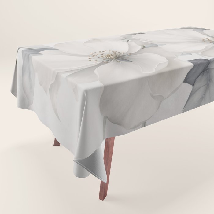 Graceful Calm Blooming Scene Ivory Grey Tablecloth Gallery Image 1