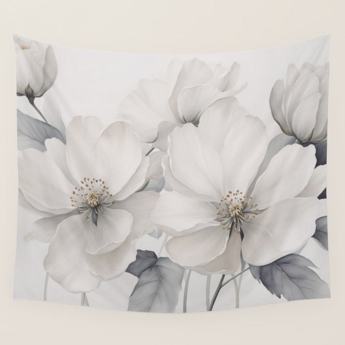 Graceful Calm Blooming Scene Ivory Grey Wall Tapestry Gallery Image 4