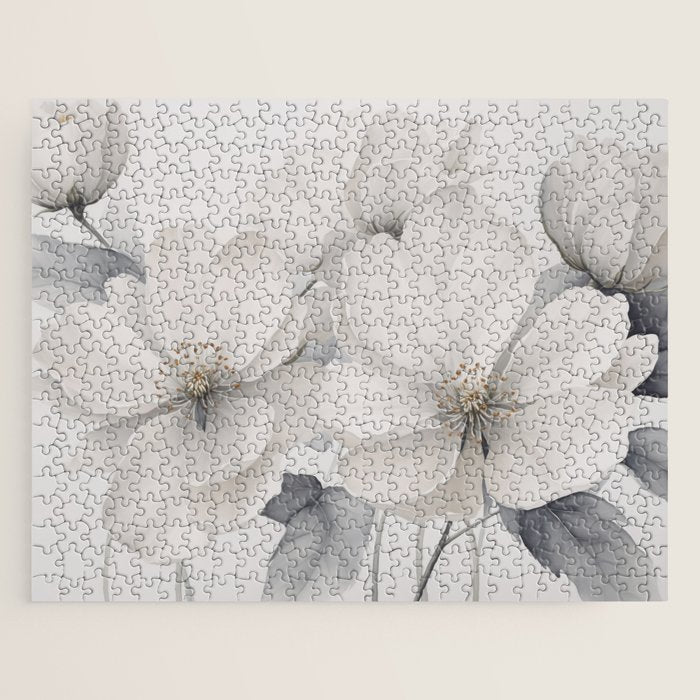 Graceful Calm Blooming Scene Ivory Grey Jigsaw Puzzle Gallery Image 1