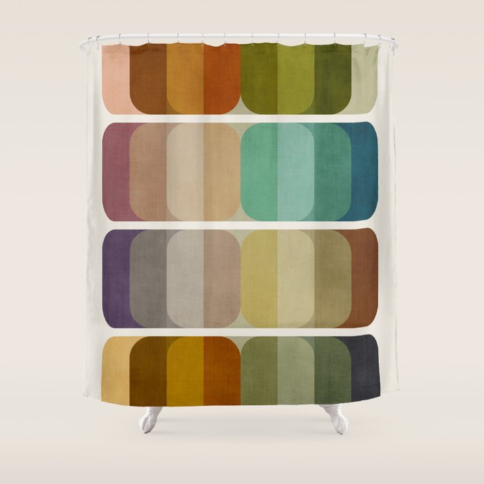 Earth Tones Modern MCM Colorful Art Shower Curtain Gallery Image 1
