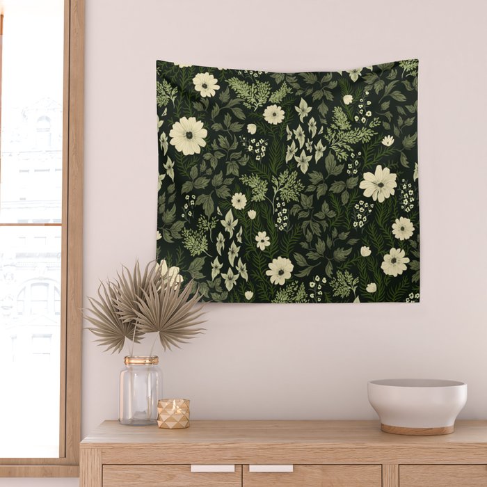 Woodland Nouveau Pattern Forest Green Wall Tapestry Gallery Image 2