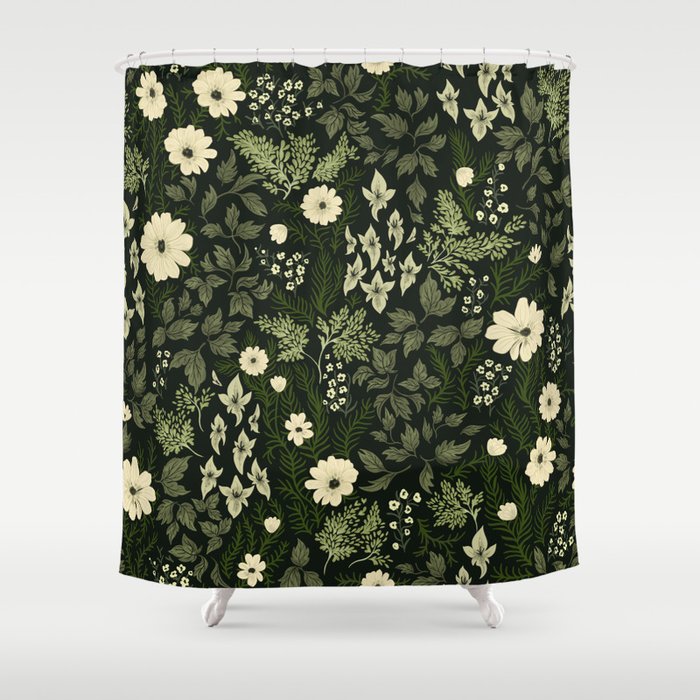 Woodland Nouveau Pattern Forest Green Shower Curtain Gallery Image 1
