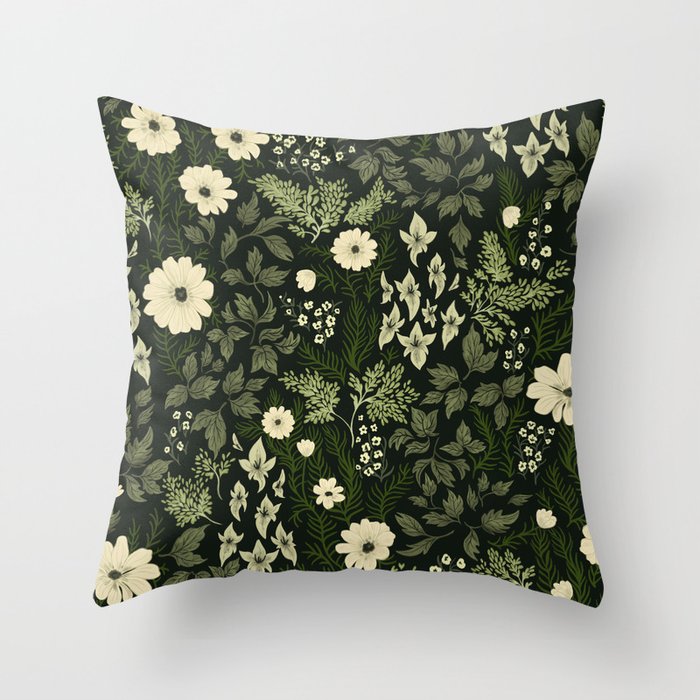 Woodland Nouveau Pattern Forest Green Throw Pillow Gallery Image 1
