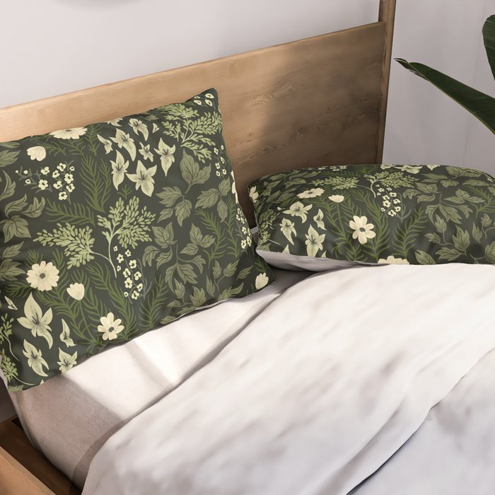 Woodland Nouveau Pattern Forest Green Pillow Sham Gallery Image 2