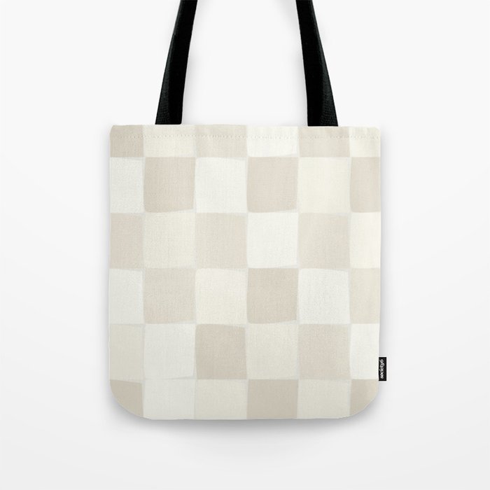 Neutral Minimal Flux Check Irregular Organic Grid Pattern in Pale Beige and Cream Tones Tote Bag Gallery Image 1