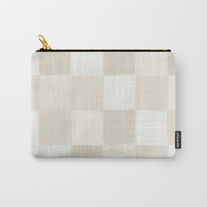 Neutral Minimal Flux Check Irregular Organic Grid Pattern in Pale Beige and Cream Tones Carry All Pouch Gallery Image 1