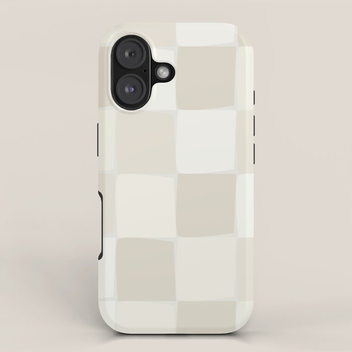Neutral Minimal Flux Check Irregular Organic Grid Pattern in Pale Beige and Cream Tones iPhone Case Gallery Image 1