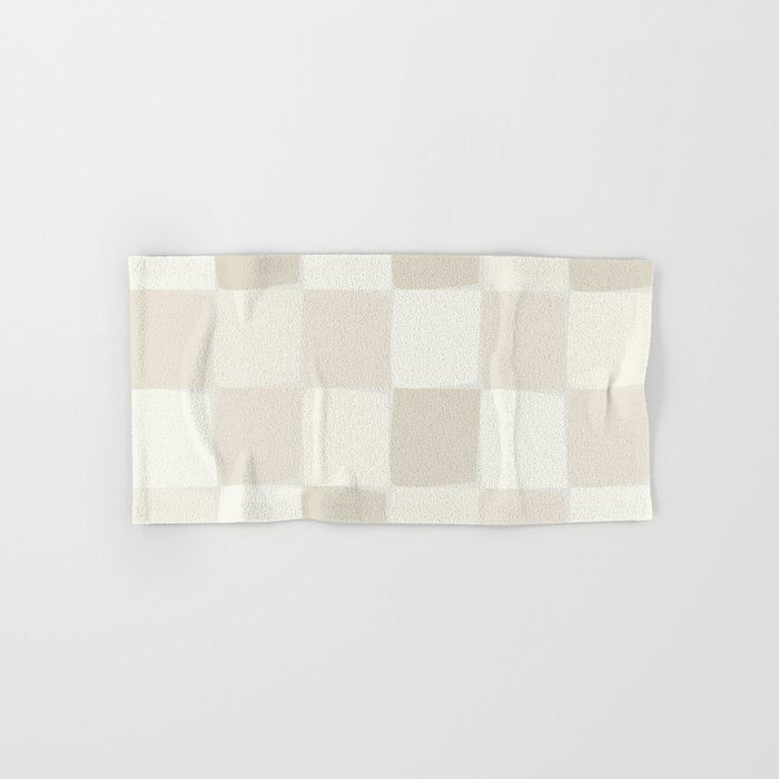 Neutral Minimal Flux Check Irregular Organic Grid Pattern in Pale Beige and Cream Tones Bath Towel Gallery Image 1