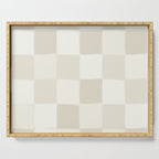 Neutral Minimal Flux Check Irregular Organic Grid Pattern in Pale Beige and Cream Tones Serving Tray Gallery Image 1