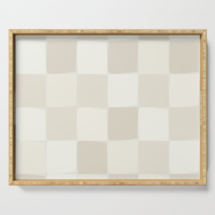 Neutral Minimal Flux Check Irregular Organic Grid Pattern in Pale Beige and Cream Tones Serving Tray Gallery Image 1