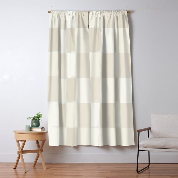 Neutral Minimal Flux Check Irregular Organic Grid Pattern in Pale Beige and Cream Tones Window Curtain Gallery Image 1