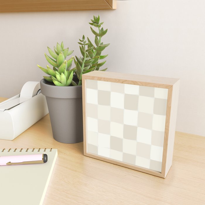 Neutral Minimal Flux Check Irregular Organic Grid Pattern in Pale Beige and Cream Tones Mini Art Print Gallery Image 2