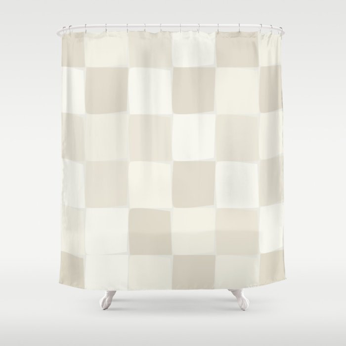 Neutral Minimal Flux Check Irregular Organic Grid Pattern in Pale Beige and Cream Tones Shower Curtain Gallery Image 1