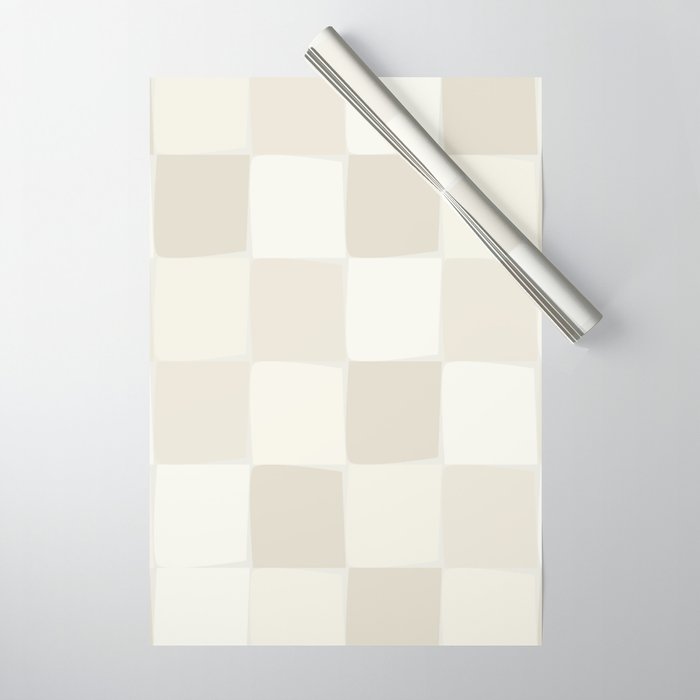 Neutral Minimal Flux Check Irregular Organic Grid Pattern in Pale Beige and Cream Tones Wrapping Paper Gallery Image 1