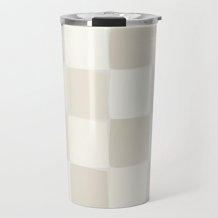 Neutral Minimal Flux Check Irregular Organic Grid Pattern in Pale Beige and Cream Tones Travel Mug Gallery Image 1