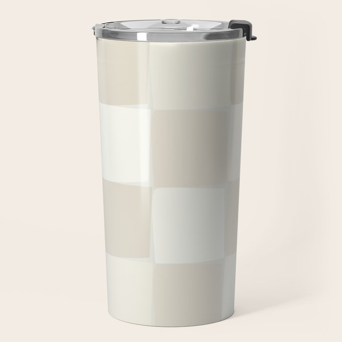 Neutral Minimal Flux Check Irregular Organic Grid Pattern in Pale Beige and Cream Tones Travel Mug Gallery Image 2
