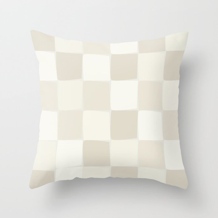 Neutral Minimal Flux Check Irregular Organic Grid Pattern in Pale Beige and Cream Tones Throw Pillow Gallery Image 1