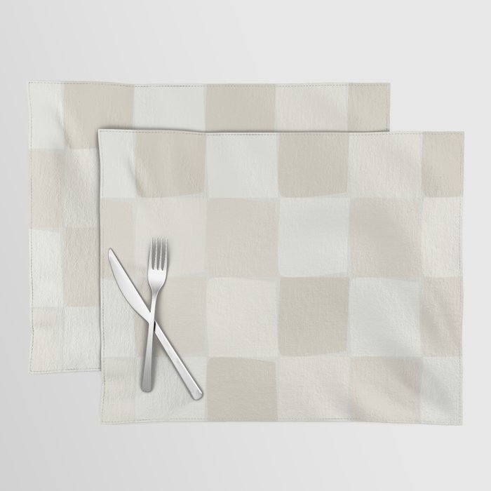 Neutral Minimal Flux Check Irregular Organic Grid Pattern in Pale Beige and Cream Tones Placemat Gallery Image 1