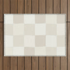 Neutral Minimal Flux Check Irregular Organic Grid Pattern in Pale Beige and Cream Tones Outdoor Rug Gallery Image 1
