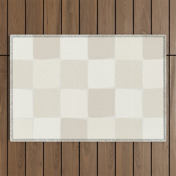 Neutral Minimal Flux Check Irregular Organic Grid Pattern in Pale Beige and Cream Tones Outdoor Rug Gallery Image 1