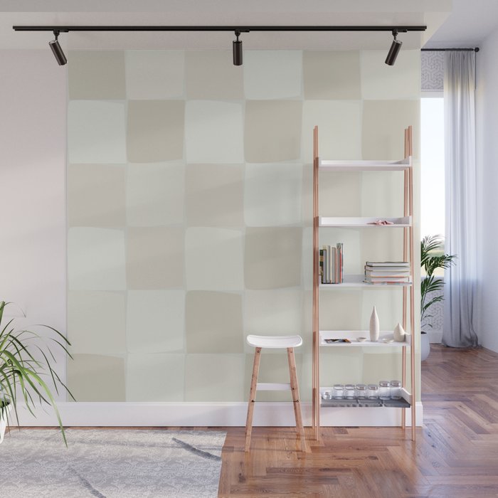 Neutral Minimal Flux Check Irregular Organic Grid Pattern in Pale Beige and Cream Tones Wall Mural Gallery Image 1