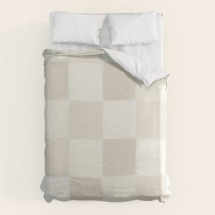 Neutral Minimal Flux Check Irregular Organic Grid Pattern in Pale Beige and Cream Tones Duvet Cover Gallery Image 1