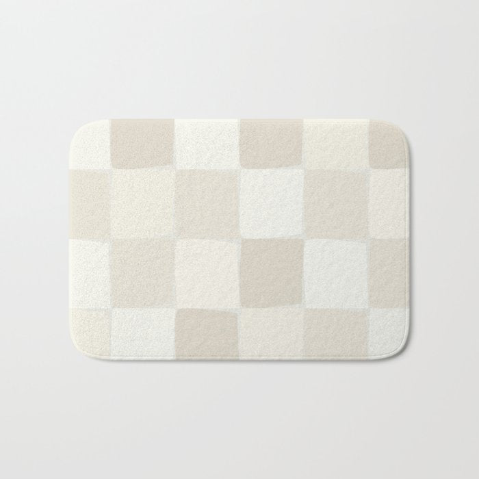 Neutral Minimal Flux Check Irregular Organic Grid Pattern in Pale Beige and Cream Tones Bath Mat Gallery Image 1