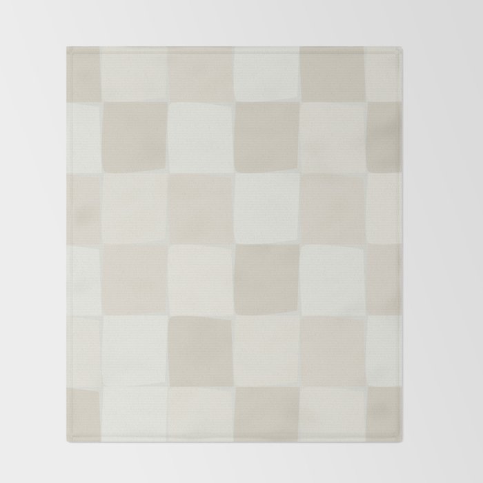 Neutral Minimal Flux Check Irregular Organic Grid Pattern in Pale Beige and Cream Tones Throw Blanket Gallery Image 2