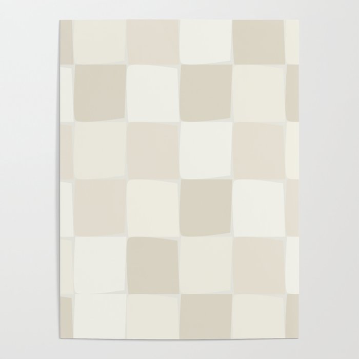Neutral Minimal Flux Check Irregular Organic Grid Pattern in Pale Beige and Cream Tones Poster Gallery Image 4