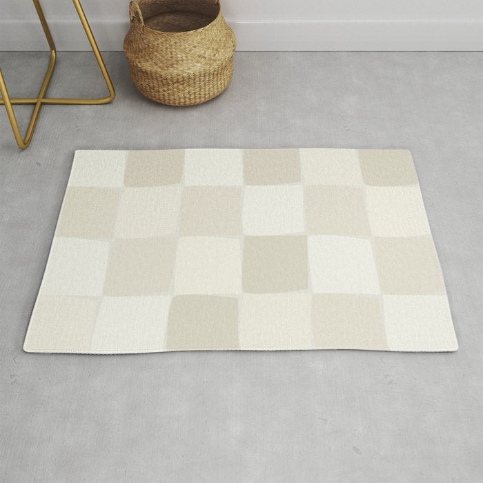 Neutral Minimal Flux Check Irregular Organic Grid Pattern in Pale Beige and Cream Tones Rug Gallery Image 1