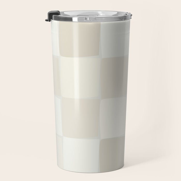 Neutral Minimal Flux Check Irregular Organic Grid Pattern in Pale Beige and Cream Tones Travel Mug Gallery Image 3