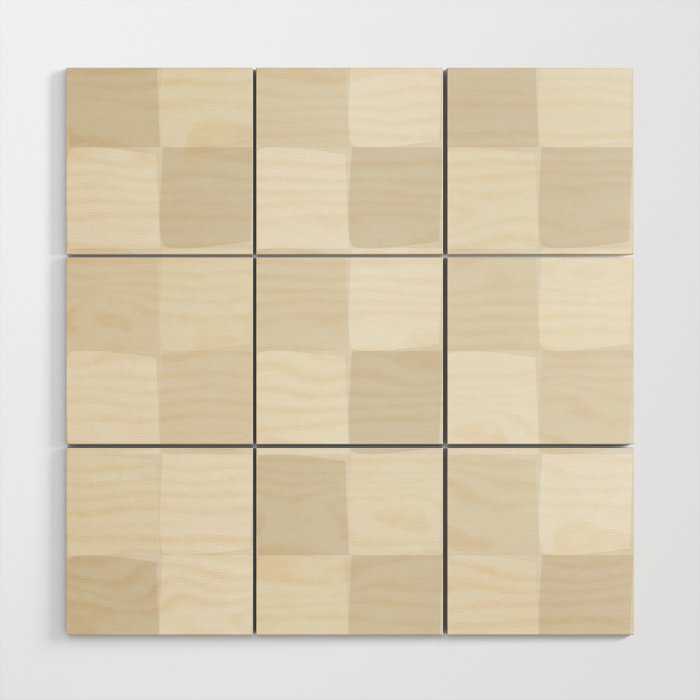Neutral Minimal Flux Check Irregular Organic Grid Pattern in Pale Beige and Cream Tones Wood Wall Art Gallery Image 1
