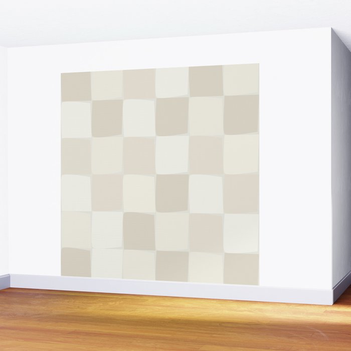 Neutral Minimal Flux Check Irregular Organic Grid Pattern in Pale Beige and Cream Tones Wall Mural Gallery Image 2