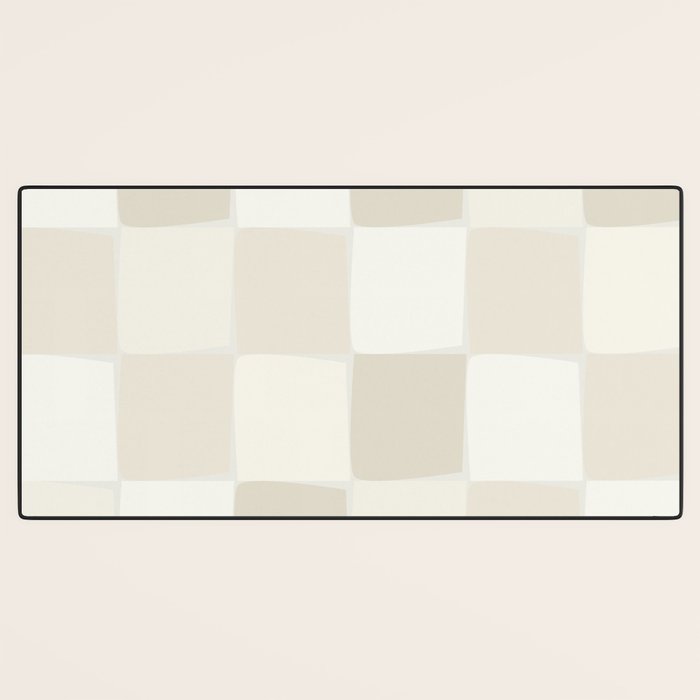 Neutral Minimal Flux Check Irregular Organic Grid Pattern in Pale Beige and Cream Tones Desk Mat Gallery Image 3