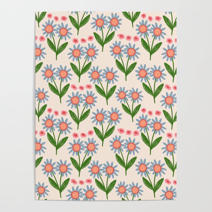 Blue and Green Daisy Floral Garden  Poster Gallery Image 4