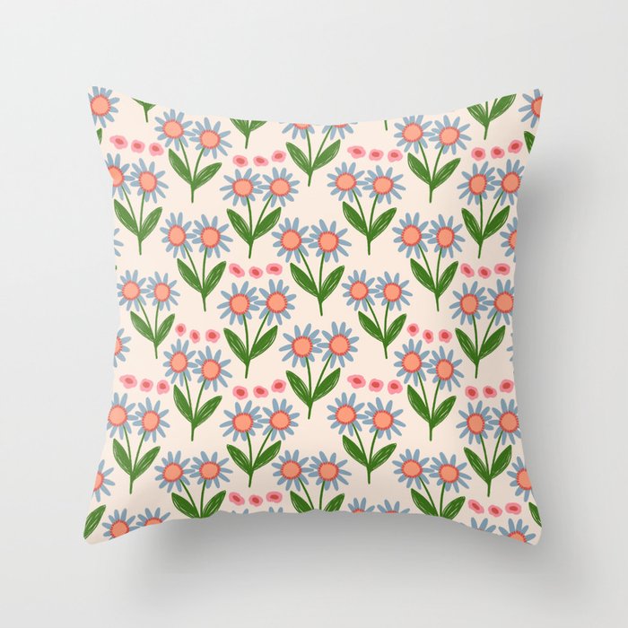 Blue and Green Daisy Floral Garden  Throw Pillow Gallery Image 6