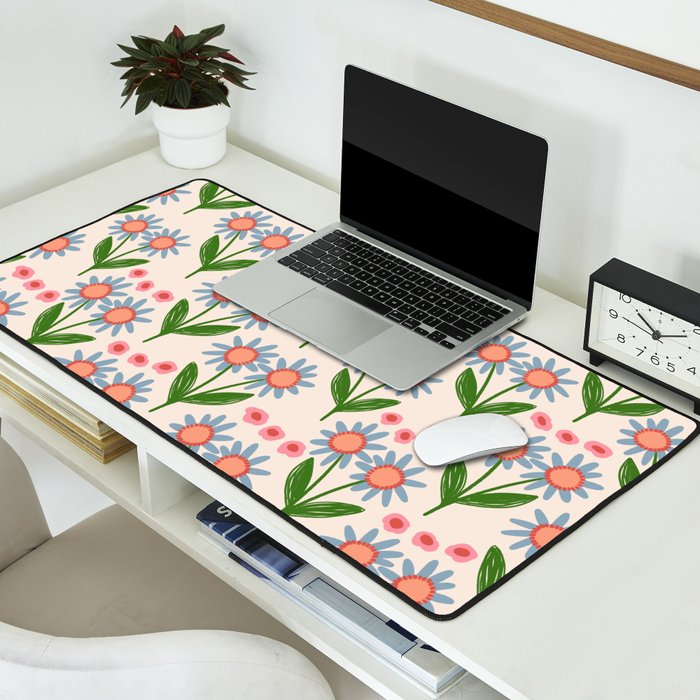 Blue and Green Daisy Floral Garden  Desk Mat Gallery Image 2