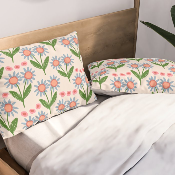 Blue and Green Daisy Floral Garden  Pillow Sham Gallery Image 2
