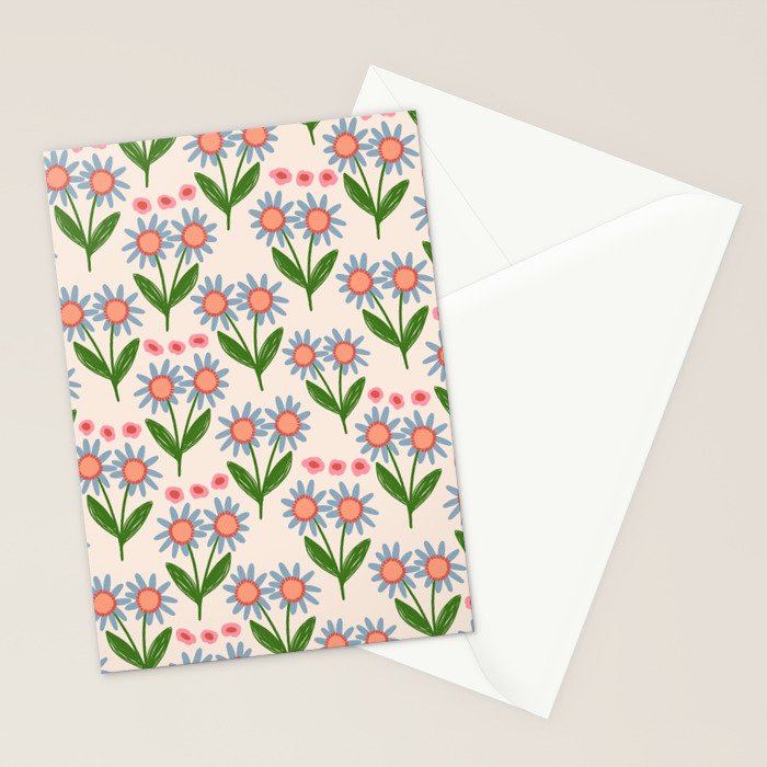Blue and Green Daisy Floral Garden  Stationery Card Gallery Image 2
