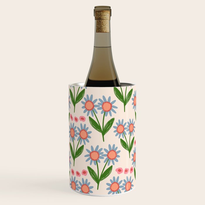 Blue and Green Daisy Floral Garden  Wine Chiller Gallery Image 1