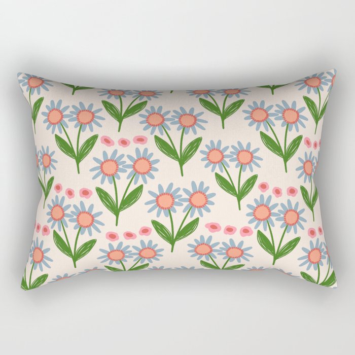 Blue and Green Daisy Floral Garden  Rectangular Pillow Gallery Image 1