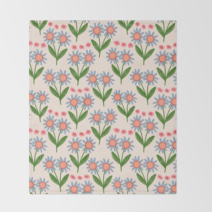 Blue and Green Daisy Floral Garden  Throw Blanket Gallery Image 2