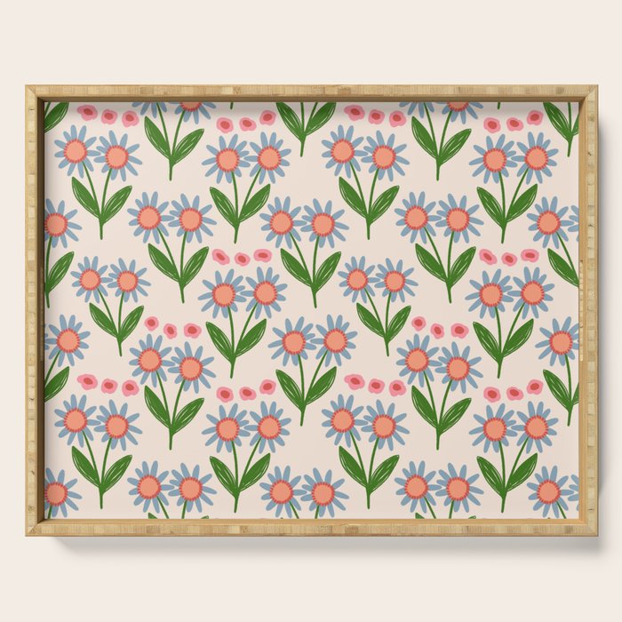 Blue and Green Daisy Floral Garden  Serving Tray Gallery Image 1