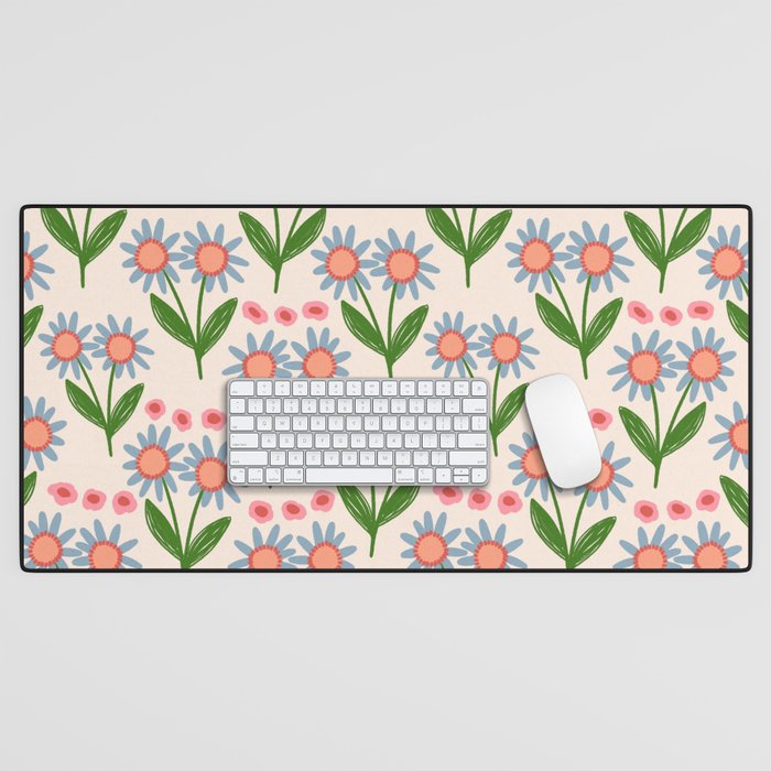 Blue and Green Daisy Floral Garden  Desk Mat Gallery Image 1