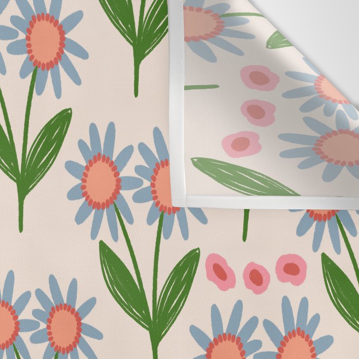 Blue and Green Daisy Floral Garden  Wall Tapestry Gallery Image 3