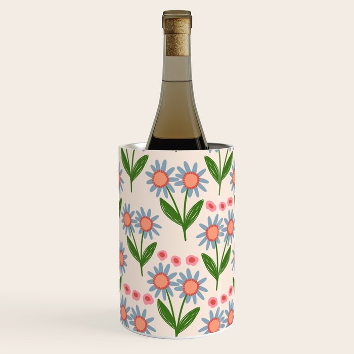Blue and Green Daisy Floral Garden  Wine Chiller Gallery Image 3