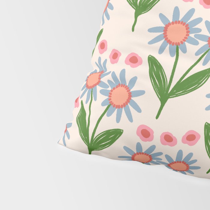 Blue and Green Daisy Floral Garden  Pillow Sham Gallery Image 4
