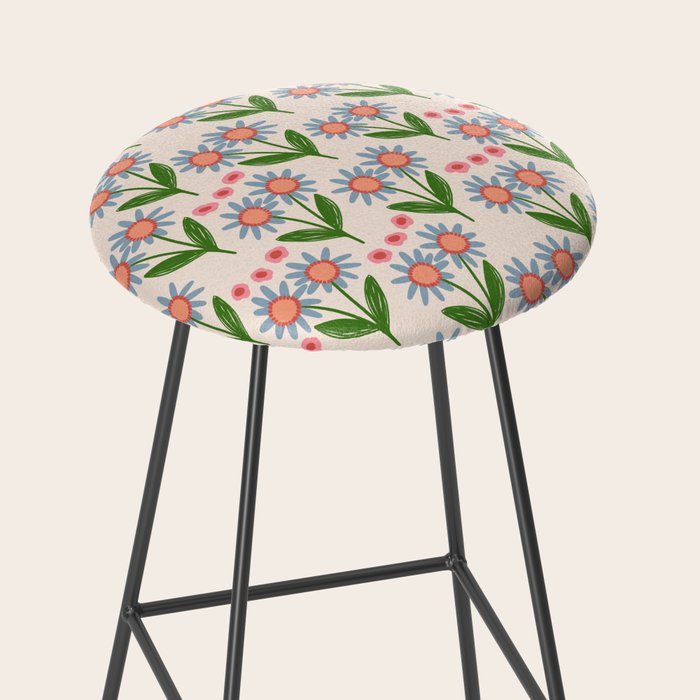 Blue and Green Daisy Floral Garden  Stool Gallery Image 2