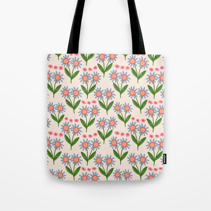 Blue and Green Daisy Floral Garden  Tote Bag Gallery Image 1
