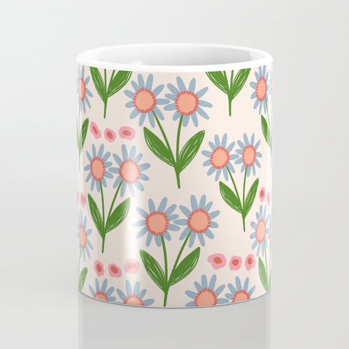 Blue and Green Daisy Floral Garden  Coffee Mug Gallery Image 4